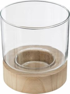 Atmosphera Komplet świeczników ze szkła Ete z drewnianymi podstawkami, 3 sztuki 5
