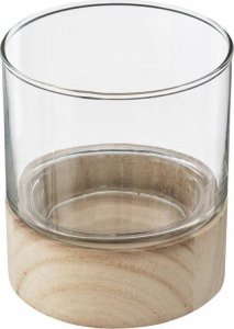 Atmosphera Komplet świeczników ze szkła Ete z drewnianymi podstawkami, 3 sztuki 6