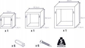 Homea Półki wiszące kostki, zestaw 3 szt. 14