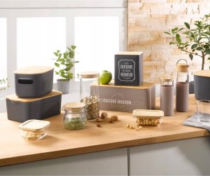 Homea Pudełko z tworzywa sztucznego z bambusowym wiekiem, 5l 2