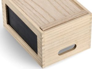 Zeller Drewniany organizer do przechowywania, pojemnik z tablicą kredową 12