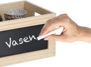 Zeller Drewniany organizer do przechowywania, pojemnik z tablicą kredową 13