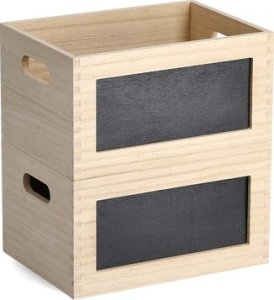 Zeller Drewniany organizer do przechowywania, pojemnik z tablicą kredową 14