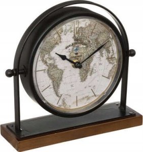 Atmosphera Zegarek retro na komodę Flavia, tarcza z mapą świata, wys. 20 cm 1