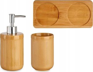 Berilo Zestaw łazienkowy ceramiczny na bambusowej podstawce, dozownik + kubek 5