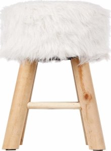 Atmosphera Taboret do siedzenia z niewielkim obiciem a la futro, uniwersalne siedlisko w białym kolorze. 9