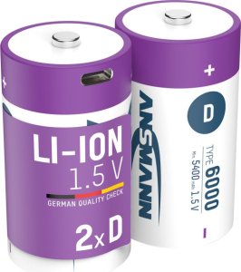 Ansmann ANSMANN 1314-0005 Li-Ion rechargeable batteries Mono D type 6000 (min. 5400 mAh) 2-pack box 1