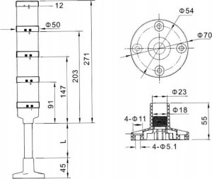 Tracon Electric Słup sygnalizacyjny kompletny podstawa pionowa (bez dźwięku) NYG3-50RYGBM 2