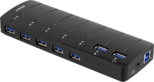 Deltaco DELTACO USB 3.0 šakotuvas, 7x Type A ho, su maitinimo šaltiniu, juodas / UH-723 1