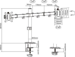 Equip Uchwyt biurkowy na 2 monitory 17" - 32" (650157) 5