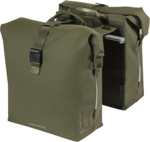 Basil Sakwa podwójna BASIL SOHO DOUBLE PANNIER BAG NORDLICHT MIK, MIK System (ready to go) 41L, 100% wodoodporna moss green oświetlenie Nordlicht Technology 1