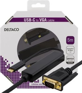 Kabel Deltaco Kabelis DELTACO USB-C - VGA, QWXGA 2048x1152 60Hz, 5m, DP 1.2 Alt Mode, juodas / USBC-1089-K 2
