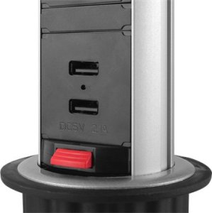 Deltaco Iššokanti maitinimo juosta DELTACO OFFICE su apsauga nuo viršįtampių, 3x EU kištukai, 2x USB, juoda/sidabrinė / DELO-0402 5