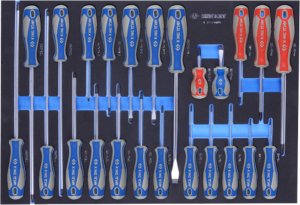 King Tony ZESTAW WKRĘTAKÓW 24 cz. KRZYŻAKI PH1 - PH3, PŁASKIE 3 - 10mm, TORX T6 - T30, WKŁAD Z PIANKI EVA DO WÓZKA King Tony 1