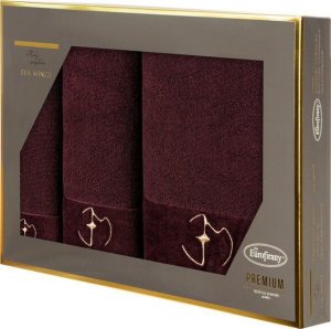 Eurofirany Komplet ręczników bawełnianych z welurową bordiurą i haftem Eva Minge x 3 bordowe 2