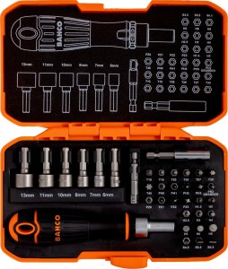Bahco Zestaw bitów 1/4" płaskich/Phillips/Pozidriv/TORX/sześciokątnych i uchwyt wkrętaka grzechotkowego - 36 szt. BAHCO 2