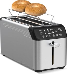 Toster TurboTronic Toster TurboTronic na 4 kanapki opiekacz do tostów grzanki kromek 1600w 7 poziomów opiekania cyfrowy wyświetlacz Srebrny 5