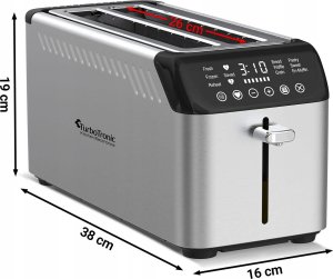 Toster TurboTronic Toster TurboTronic na 4 kanapki opiekacz do tostów grzanki kromek 1600w 7 poziomów opiekania cyfrowy wyświetlacz Srebrny 9