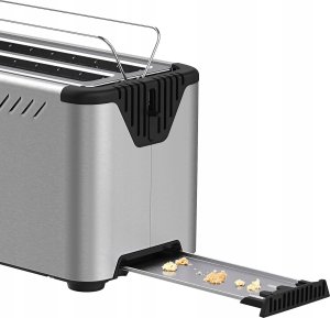 Toster TurboTronic Toster TurboTronic na 4 kanapki opiekacz do tostów grzanki kromek 1600w 7 poziomów opiekania cyfrowy wyświetlacz Srebrny 10