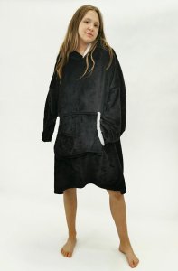 kontrast Ciepła gruba bluza z kapturem kocobluza oversize czarna 3