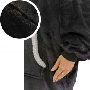 kontrast Ciepła gruba bluza z kapturem kocobluza oversize czarna 4