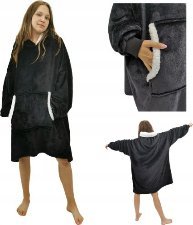 kontrast Ciepła gruba bluza z kapturem kocobluza oversize czarna 5