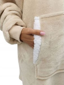 kontrast Ciepła gruba bluza z kapturem kocobluza oversize beżowa 3