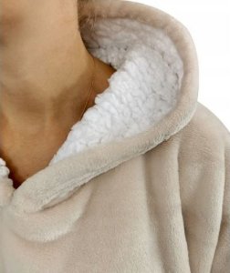kontrast Ciepła gruba bluza z kapturem kocobluza oversize jasnobeżowa 3