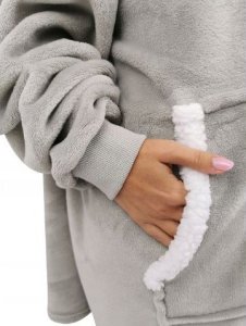 kontrast Ciepła gruba bluza z kapturem kocobluza oversize szara 4