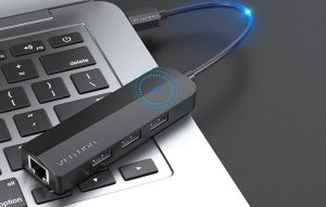 HUB USB Vention Hub USB 2.0 z 3 portami i adapterem Ethernet 100m Vention CHPBB 0,15m czarny 3