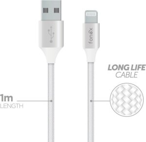 Fonex Data Cable USB to Lightning 10W Fabric 1m By Fonex White 1