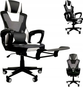 Fotel kontrast Fotel biurowy gamingowy obrotowy ekoskóra dla graczy + podnóżek czarny biały 2