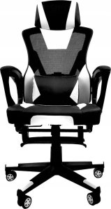 Fotel kontrast Fotel biurowy gamingowy obrotowy ekoskóra dla graczy + podnóżek czarny biały 6