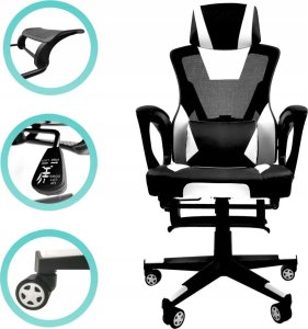 Fotel kontrast Fotel biurowy gamingowy obrotowy ekoskóra dla graczy + podnóżek czarny biały 10