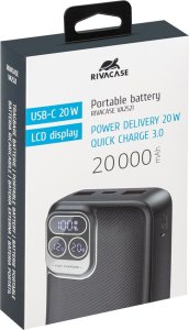 RivaCase POWERBANK 20.000 MAH USB-C 20W LCD, 1X WE/WY USB-C PD 20W, 2X USB-A QC 3.0 18W, CZARNY 12