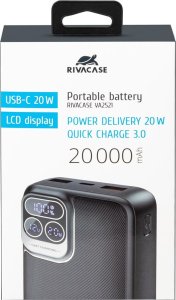 RivaCase POWERBANK 20.000 MAH USB-C 20W LCD, 1X WE/WY USB-C PD 20W, 2X USB-A QC 3.0 18W, CZARNY 14