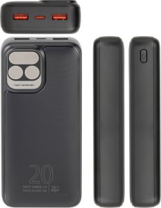RivaCase POWERBANK 20.000 MAH USB-C 20W LCD, 1X WE/WY USB-C PD 20W, 2X USB-A QC 3.0 18W, CZARNY 8