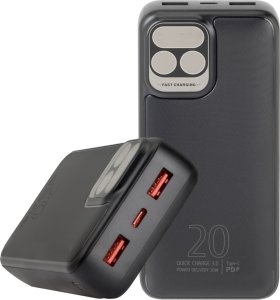 RivaCase POWERBANK 20.000 MAH USB-C 20W LCD, 1X WE/WY USB-C PD 20W, 2X USB-A QC 3.0 18W, CZARNY 10