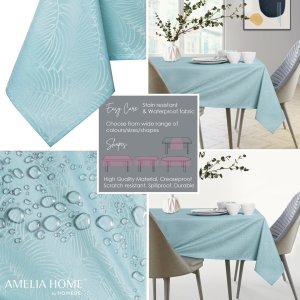 AmeliaHome AmeliaHome Obrus plamoodporny tłoczony motyw roślinny Gaia 120x260 niebieski 1