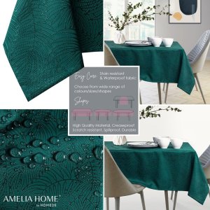 AmeliaHome AmeliaHome Serwetka plamoodporna tłoczona motyw roślinny Gaia 100x100 butelkowa zieleń 1