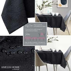 AmeliaHome AmeliaHome Serwetka plamoodporna tłoczona motyw roślinny Gaia 80x80 czarna 1