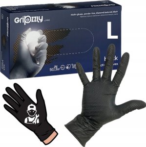 Zarys Zarys Gripzzly - Rękawiczki diagnostyczne, nitrylowe, bezpudrowe, czarne - L 15