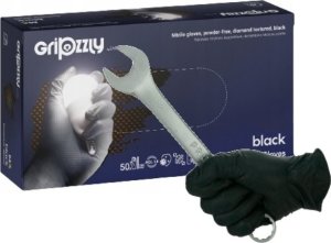 Zarys Zarys Gripzzly - Rękawiczki diagnostyczne, nitrylowe, bezpudrowe, czarne - L 17