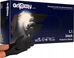Zarys Zarys Gripzzly - Rękawiczki diagnostyczne, nitrylowe, bezpudrowe, czarne - L 5
