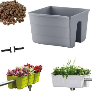 Form-Plastic 3x Skrzynka na balustradę Wave 30, Doniczka balkonowa + keramzyt 5l 2