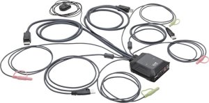 Przełącznik Eaton Eaton Tripp Lite series 2-Port DisplayPort 1.1/USB KVM Switch with Audio/Video, Built-In Cables, USB Peripheral Sharing - KVM-/Audio-/USB-Switch - 2 x KVM/Audio/USB - 1 lokaler Benutzer - Desktop 1