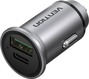 Ładowarka Vention Dwuportowa ładowarka samochodowa Vention FFBH0 USB A+C(18/20) szara 3