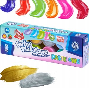 Astra Farby plakatowe pastelowe 12 kolorów x 20 ml STANDART BOX (złota, srebrna) JM 301123021 2