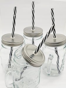 Zeller Komplet słoików do picia z wygodnym koszykiem do przenoszenia 3