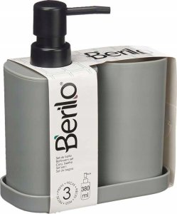 Berilo Dozownik do mydła w płynie z kubkiem na szczoteczki i podstawką, plastikowy, 3 elementy 4